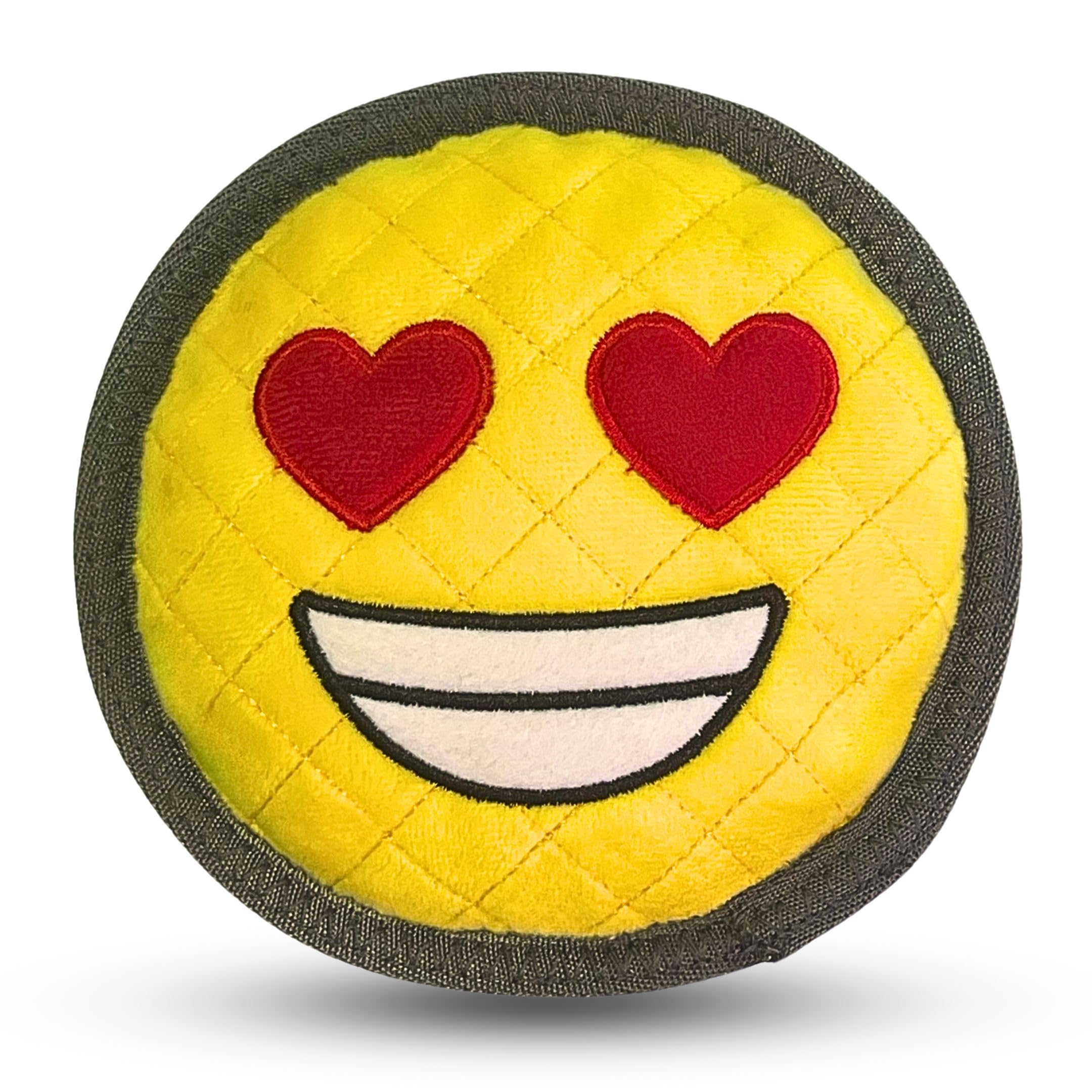ReadyHound durable big smile emoji dog toy front view supports long-lasting chew sessions.