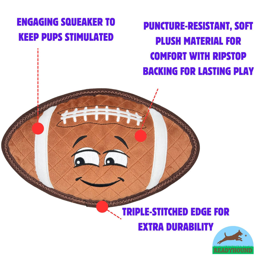 ReadyHound Majors football dog toy squeaker-action supports engaging play for big breeds.
