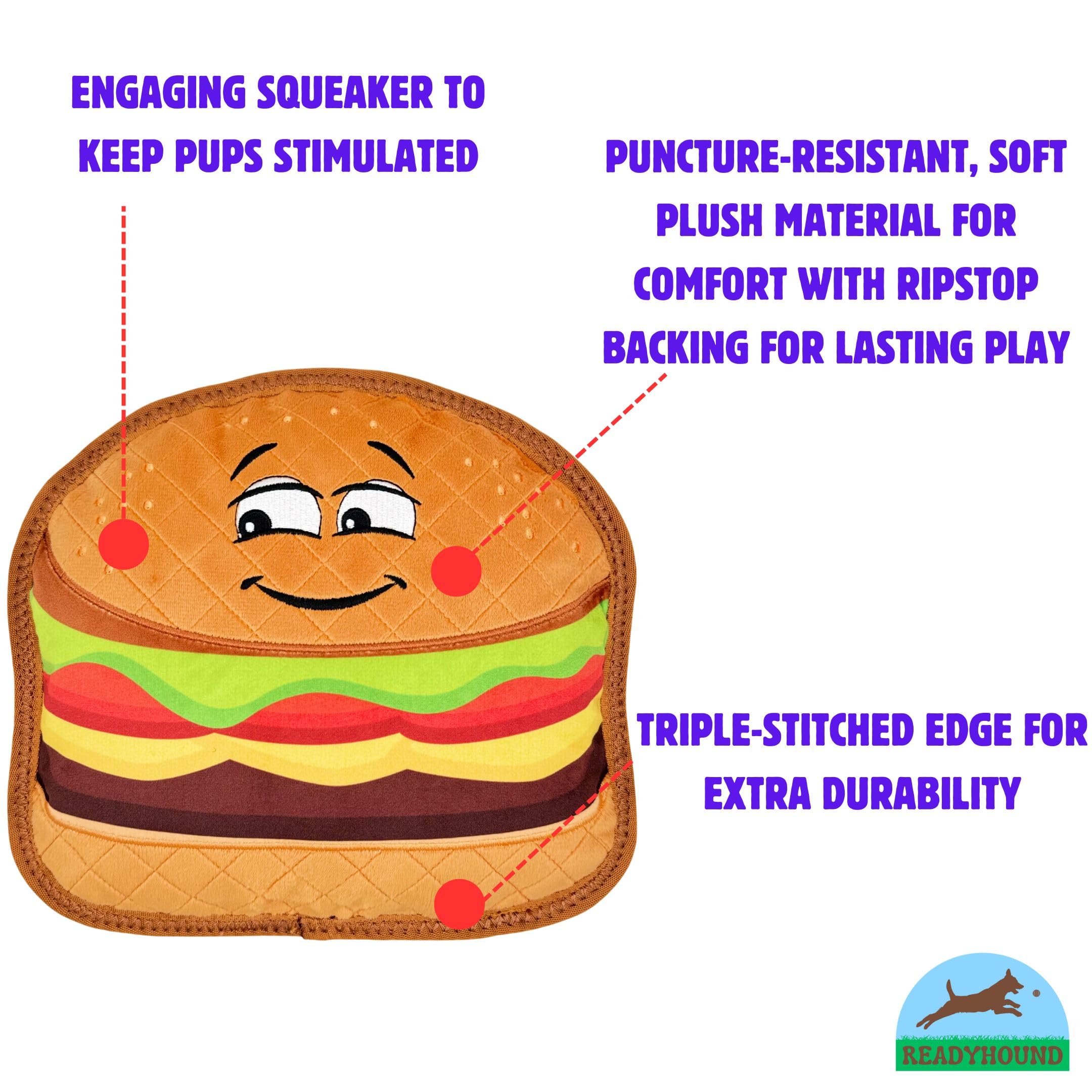 ReadyHound Majors Hamburger Toy squeaker interior; keeps big dogs engaged during play