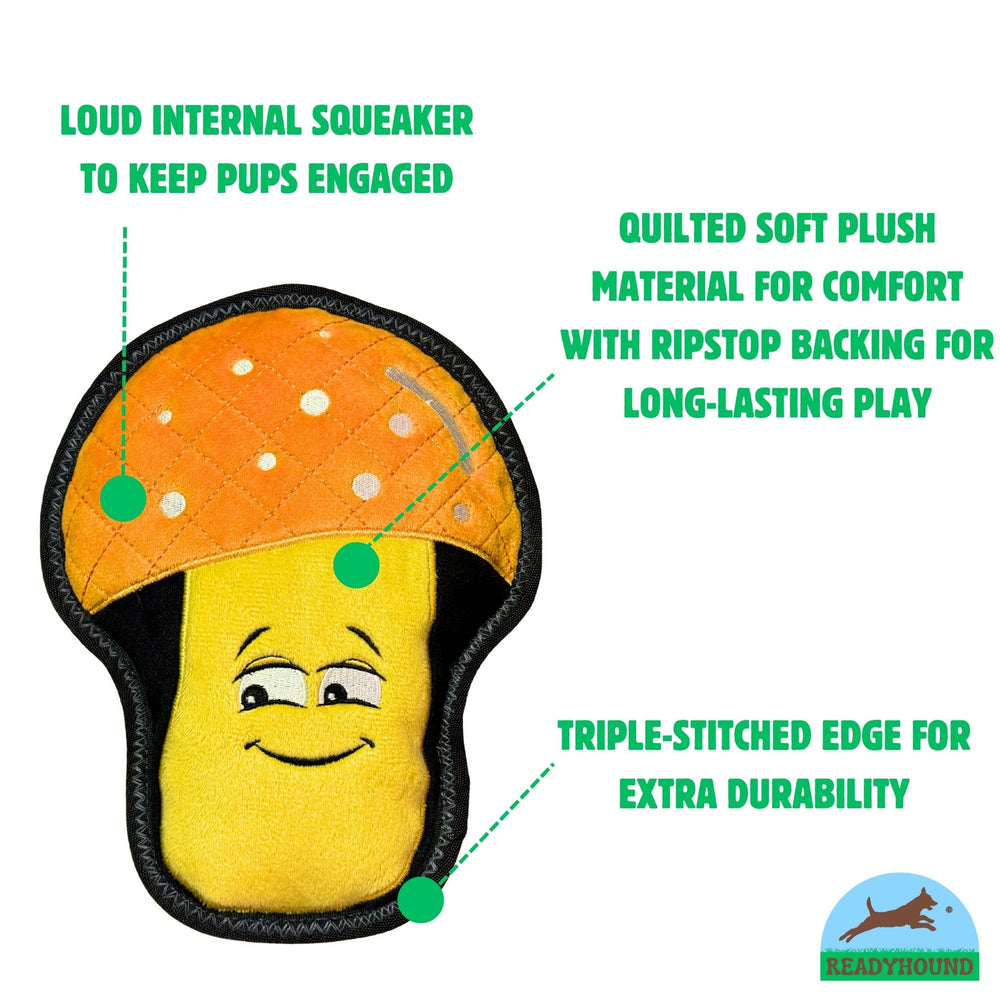 ReadyHound mushroom squeaker interior delivers engaging sound during playful fetch and tug.