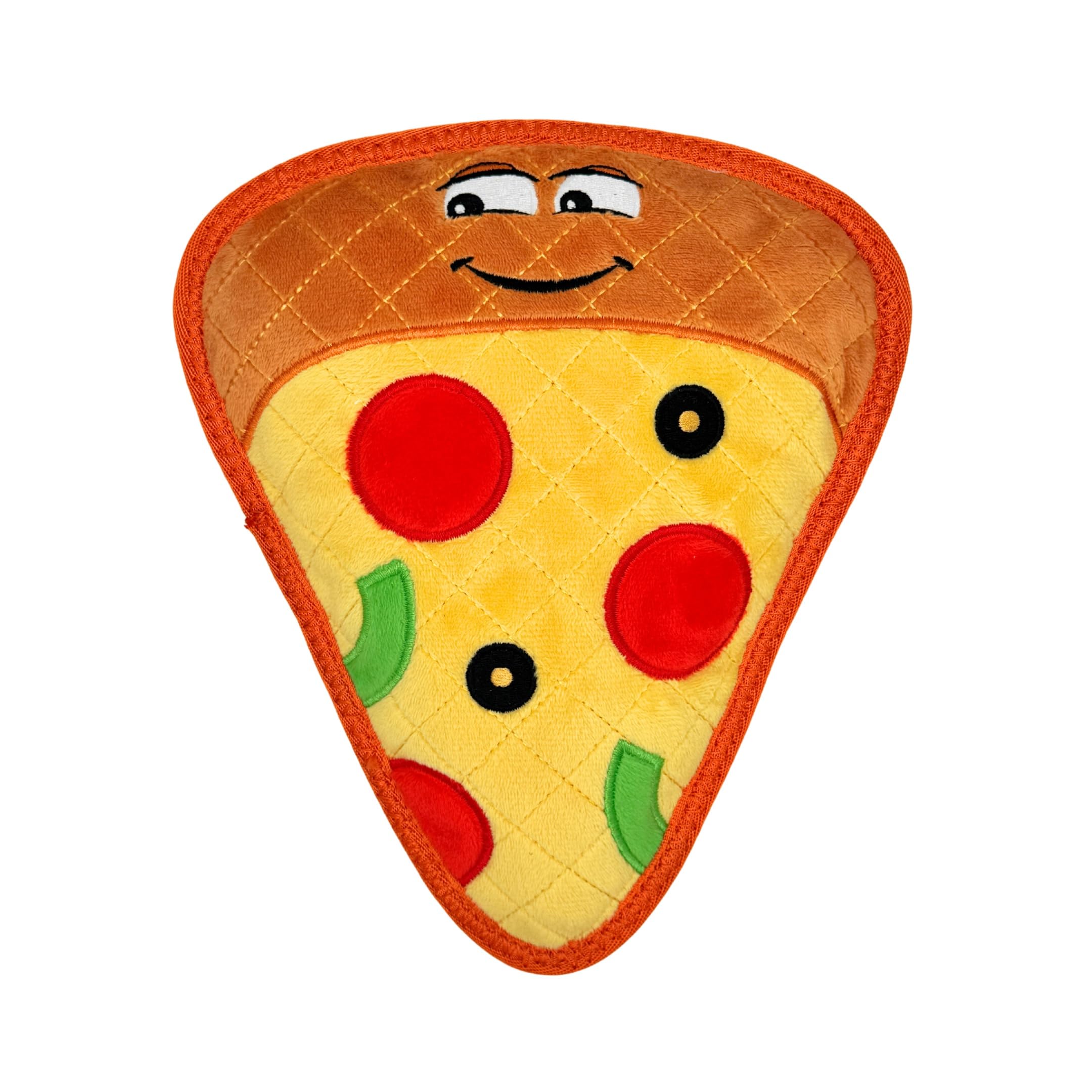 ReadyHound Pizza Dog Toy shows rugged durability for aggressive chewers during play.