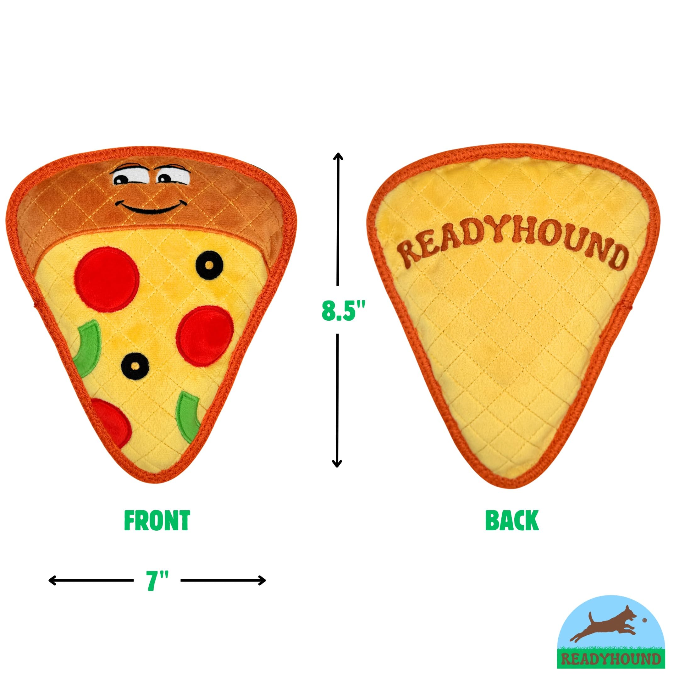 ReadyHound Pizza Dog Toy outer surface demonstrates tough exterior for long-lasting chew sessions.