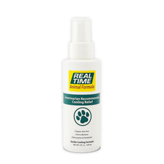 Real Time Pain Relief Pet Formula 4oz spray bottle demonstrates easy application for fast pet care.