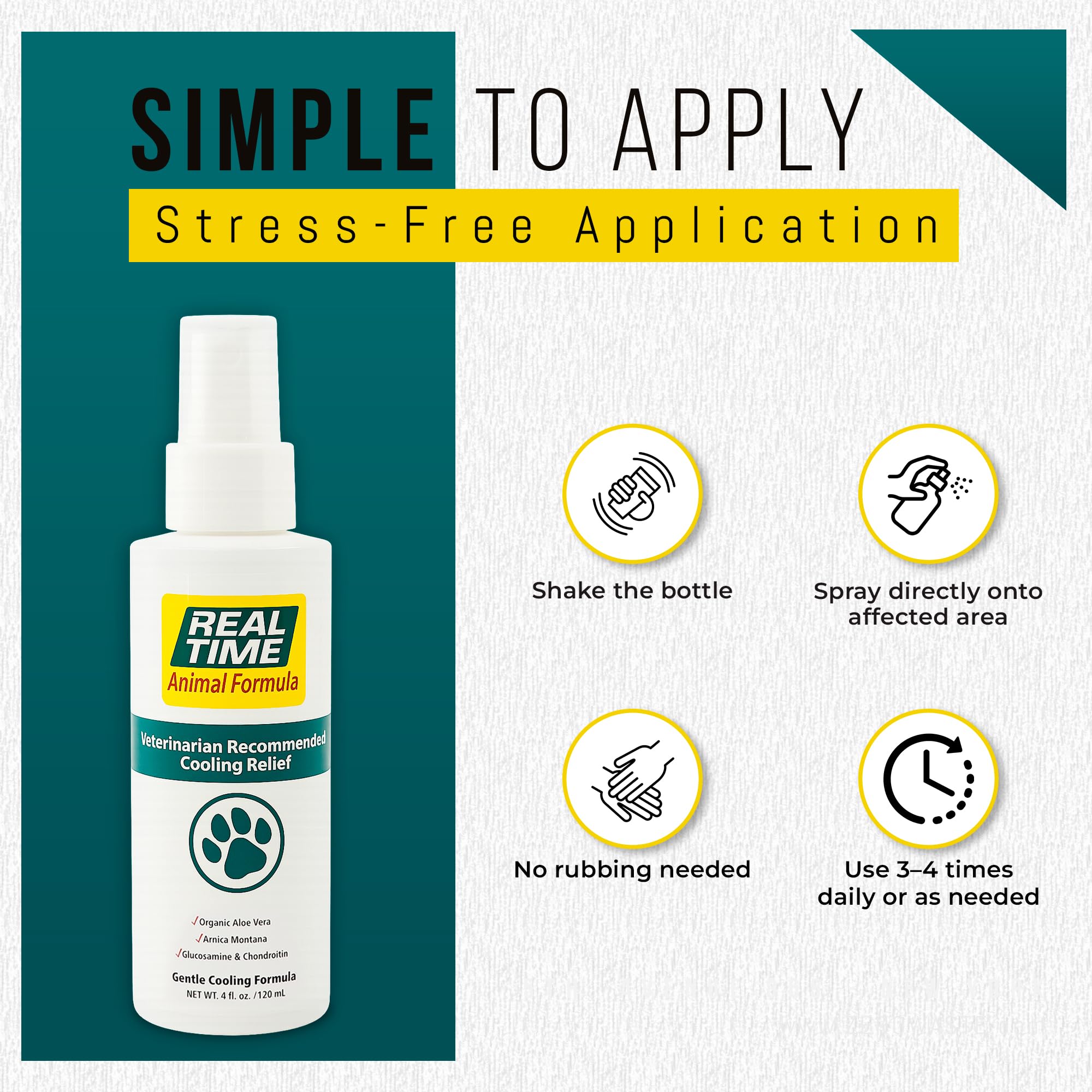 Real Time Pain Relief easy-application spray demonstrates quick relief during home care.