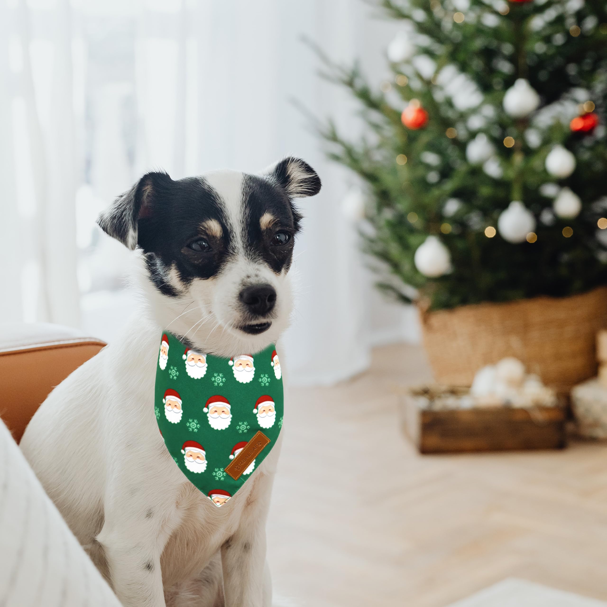 Realeaf Christmas bandana durable-stitching closeup signals long-lasting holiday accessory
