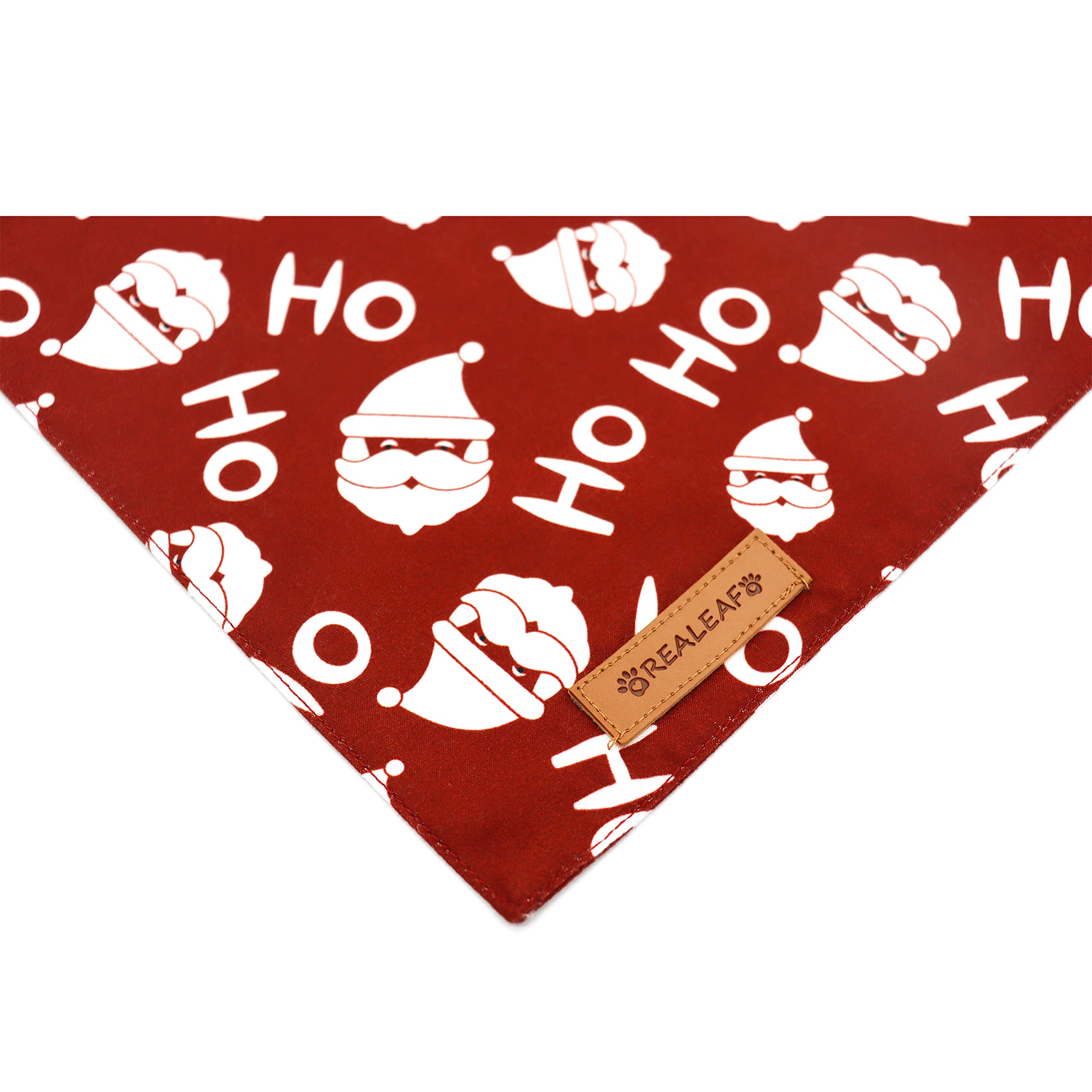 Realeaf bandana on dog wearing for holiday photos or party.
