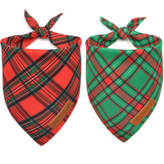 Realeaf Christmas dog bandanas front view showcases festive plaid for holiday photos