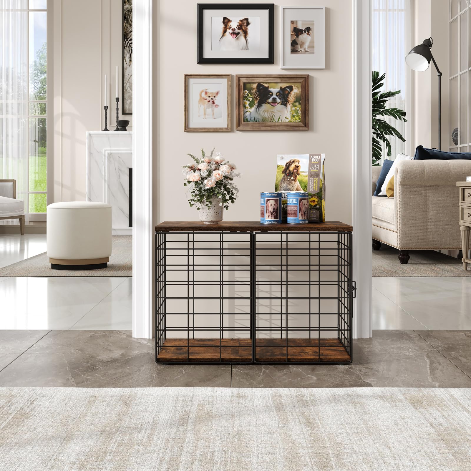 Rechgosh crate in living room demonstrates stylish end-table pet retreat.