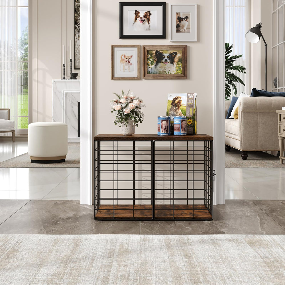 Rechgosh crate in living room demonstrates stylish end-table pet retreat.