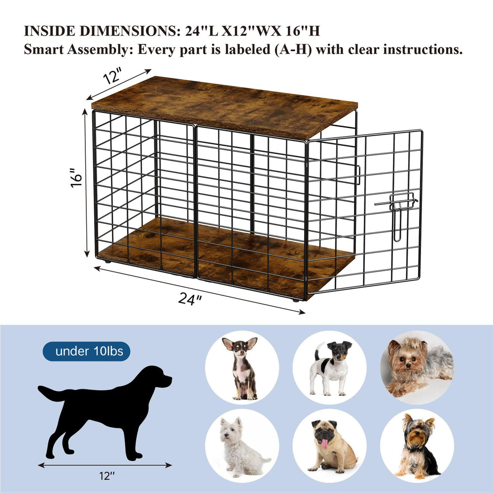 Rechgosh 24-inch dog crate storage top holds dog food and decor accessories.