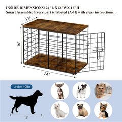 Rechgosh 24-inch dog crate storage top holds dog food and decor accessories.