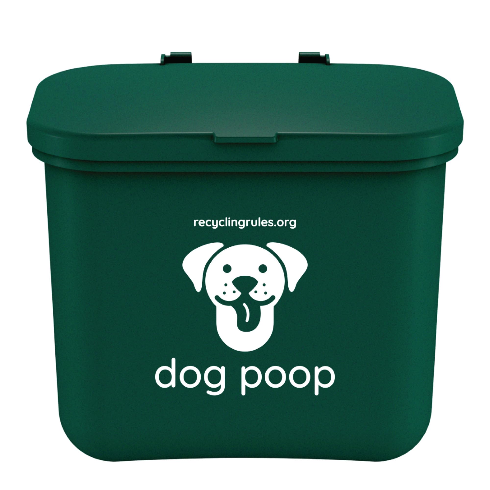 Recycling Rules small hanging wastebasket holds dog poop bags for quick collection.