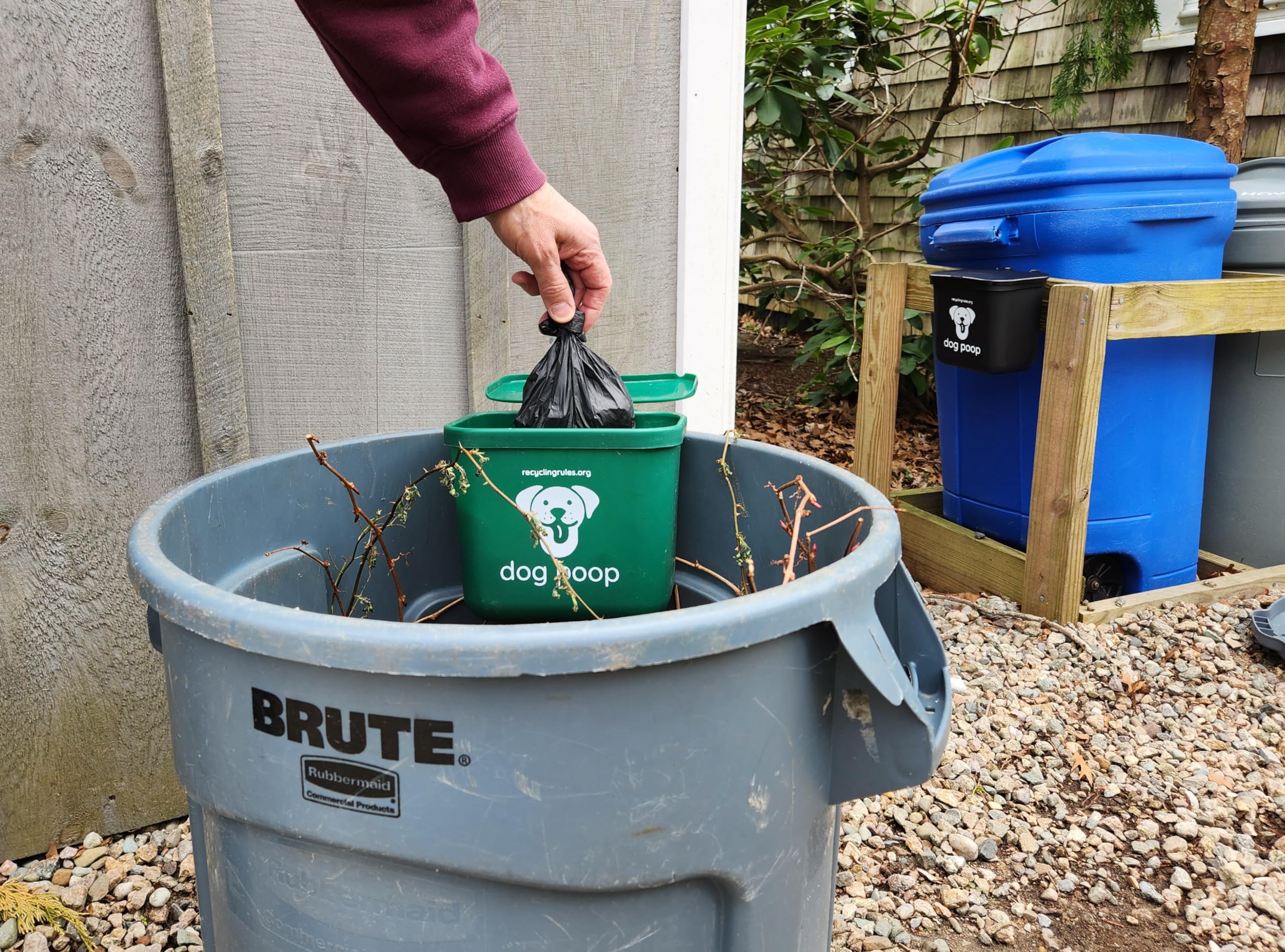 Recycling Rules small hanging wastebasket hung on a trash can for easy cleanup.