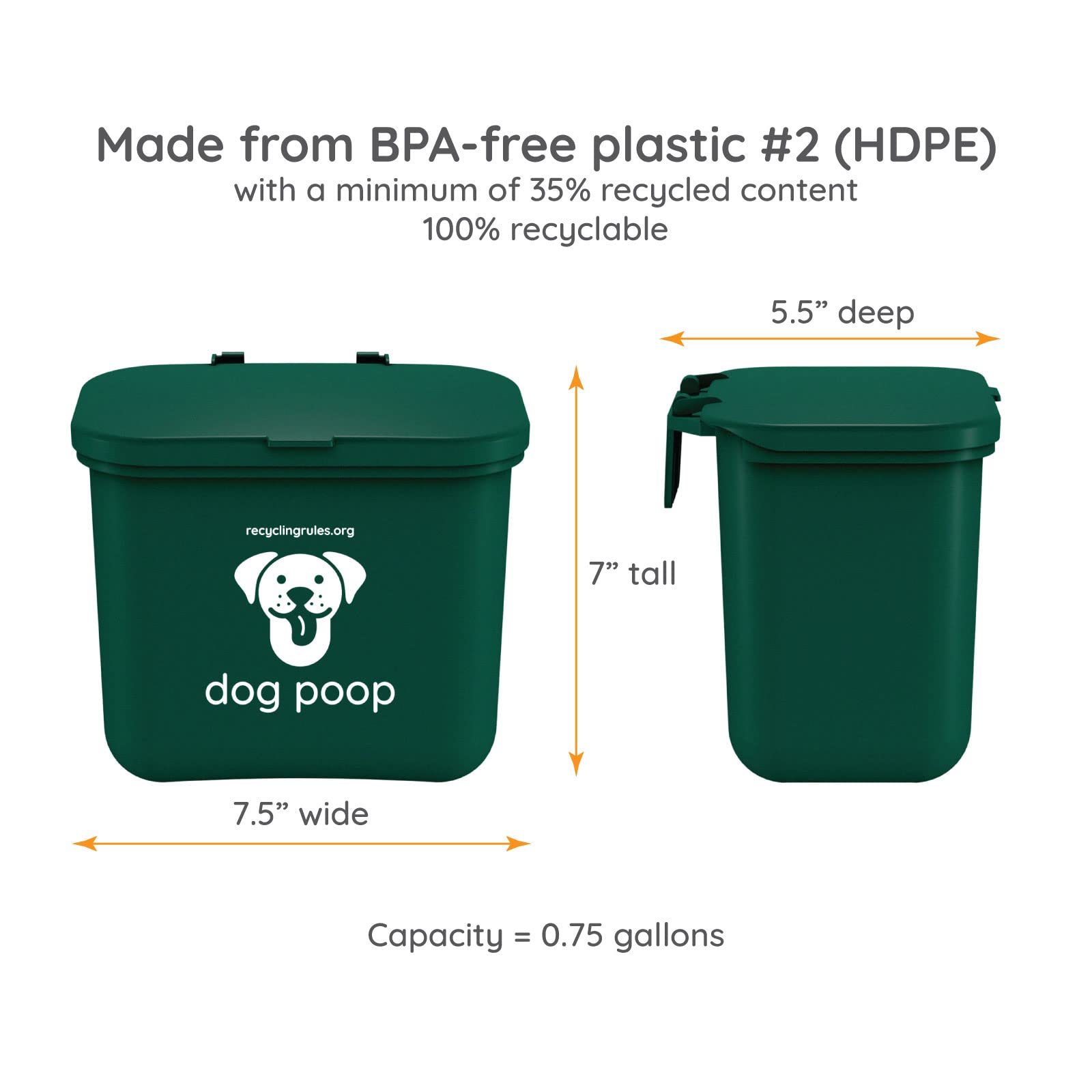 Recycling Rules small hanging wastebasket made in America supporting education initiatives.