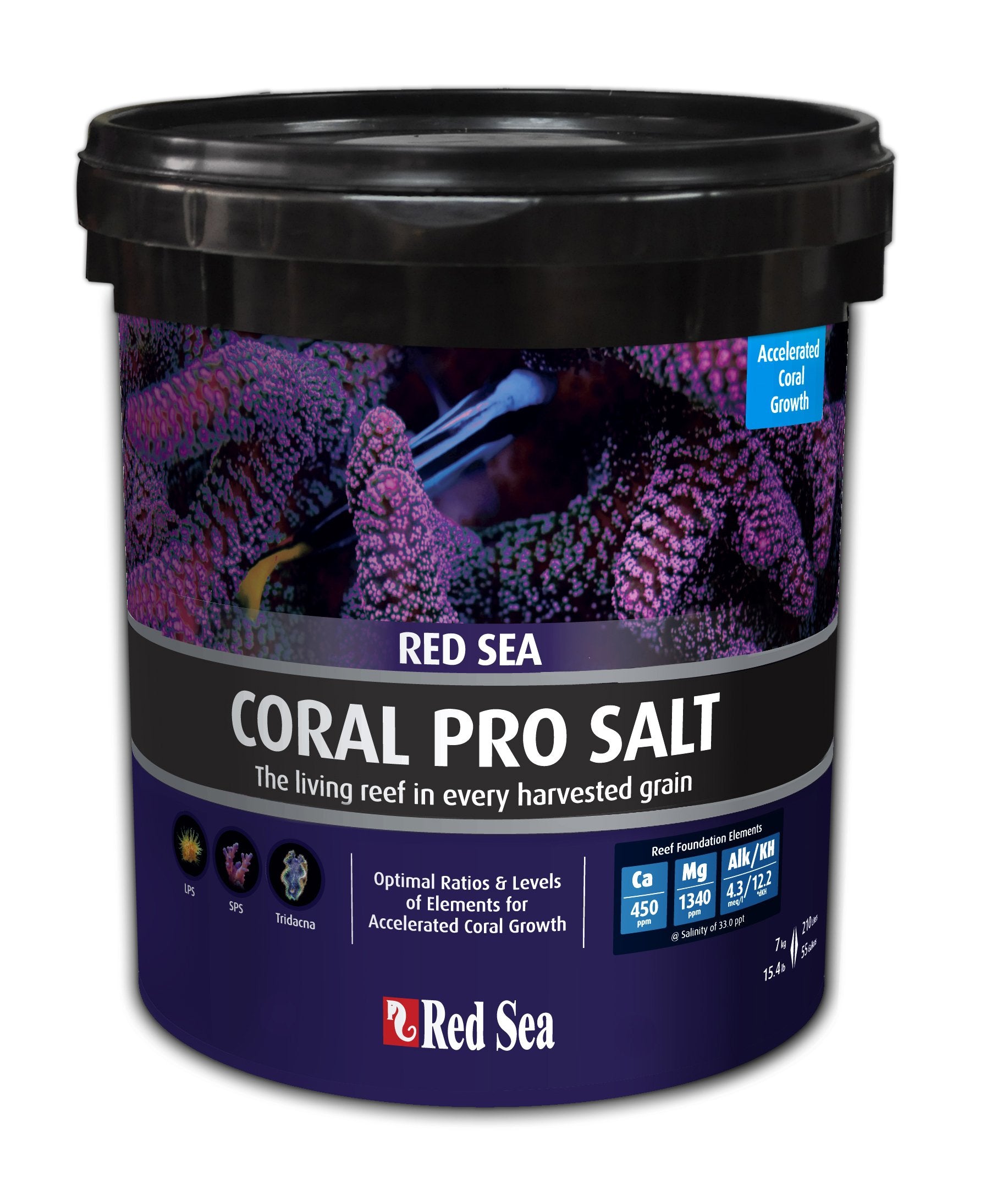 Red Sea Coral Pro Reef Salt Mix bucket front for reliable reef water preparation