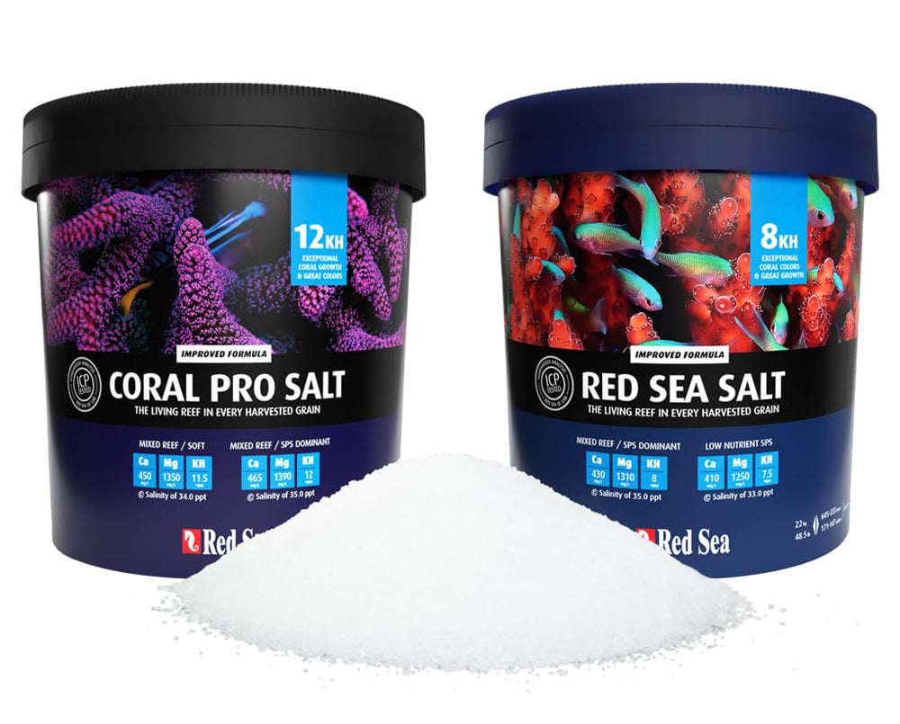 Packaging and swatch of Red Sea Coral Pro reef salt mix for reef planning