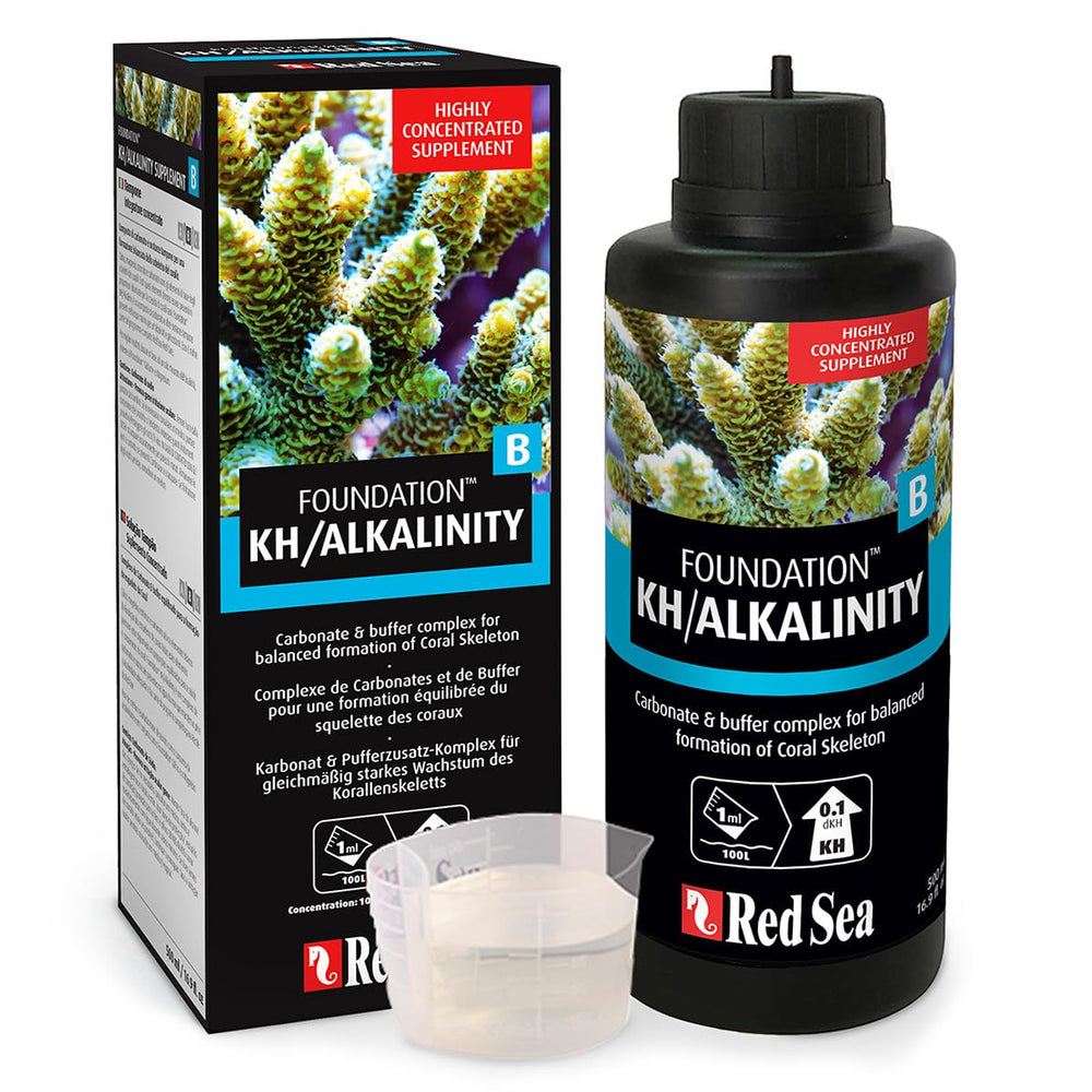 Red Sea Reef Foundation B bottle front view showing ready-to-use alkalinity support for reefs