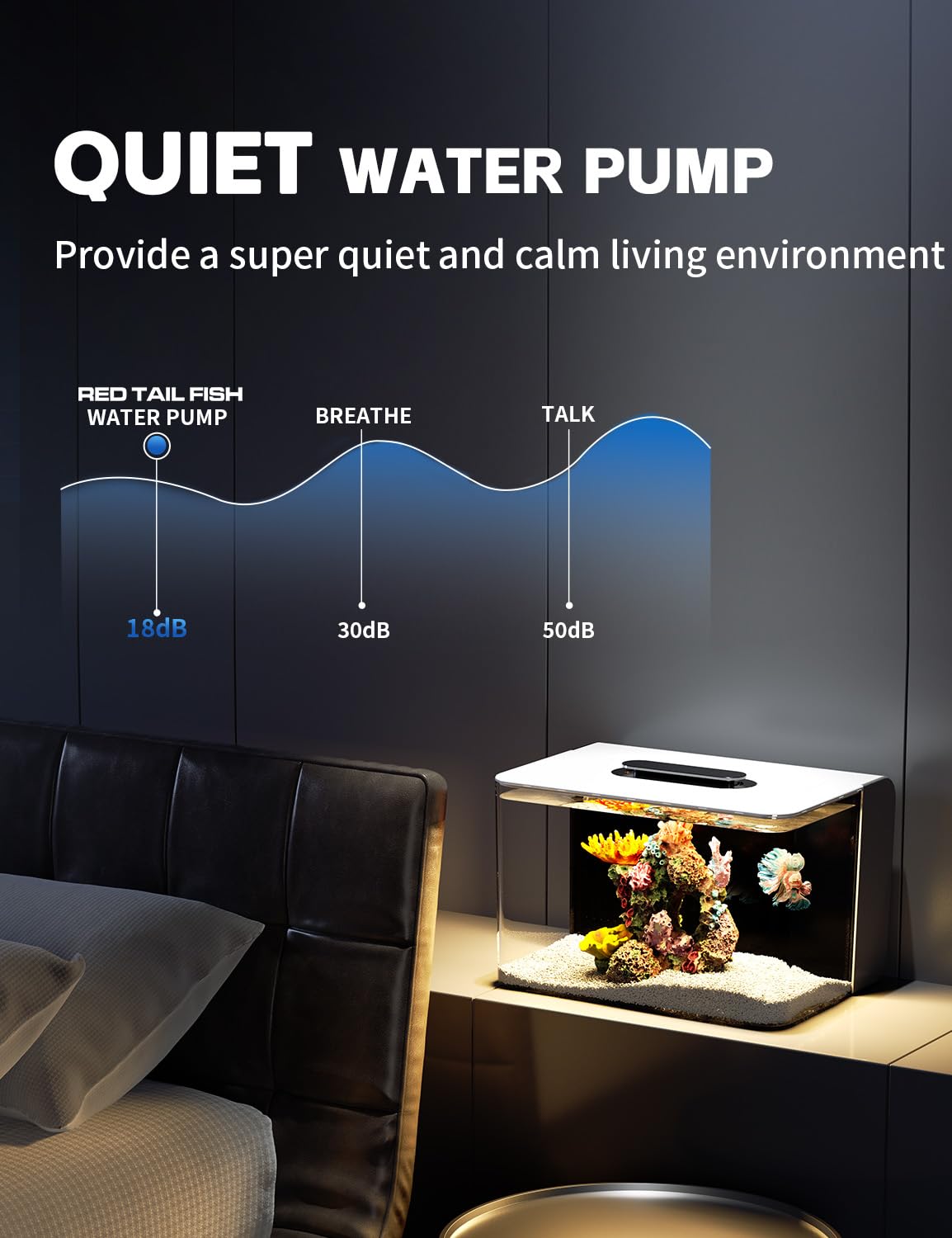 Red Tail Fish rounded corners tank reduces accidental contact.