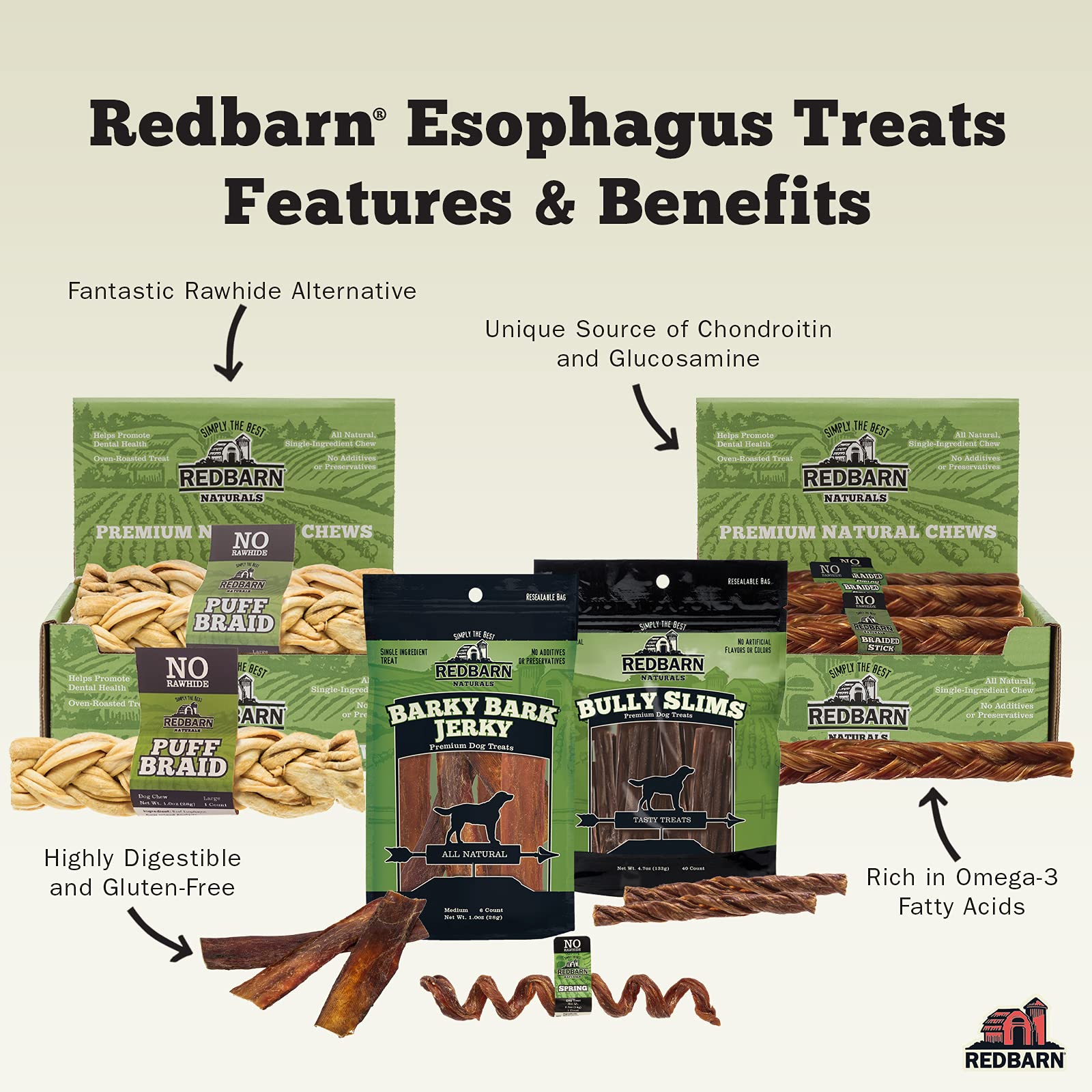 Redbarn Barky Bark Beef Jerky for Dogs SQF-certified quality label visible.