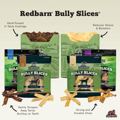 Redbarn Bully Slices dog chewing action shows a dog enjoying a long-lasting chew.
