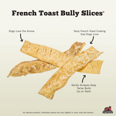 Redbarn Bully Slices French Toast cow hide closeup reveals gravy coating and flavorful chew.
