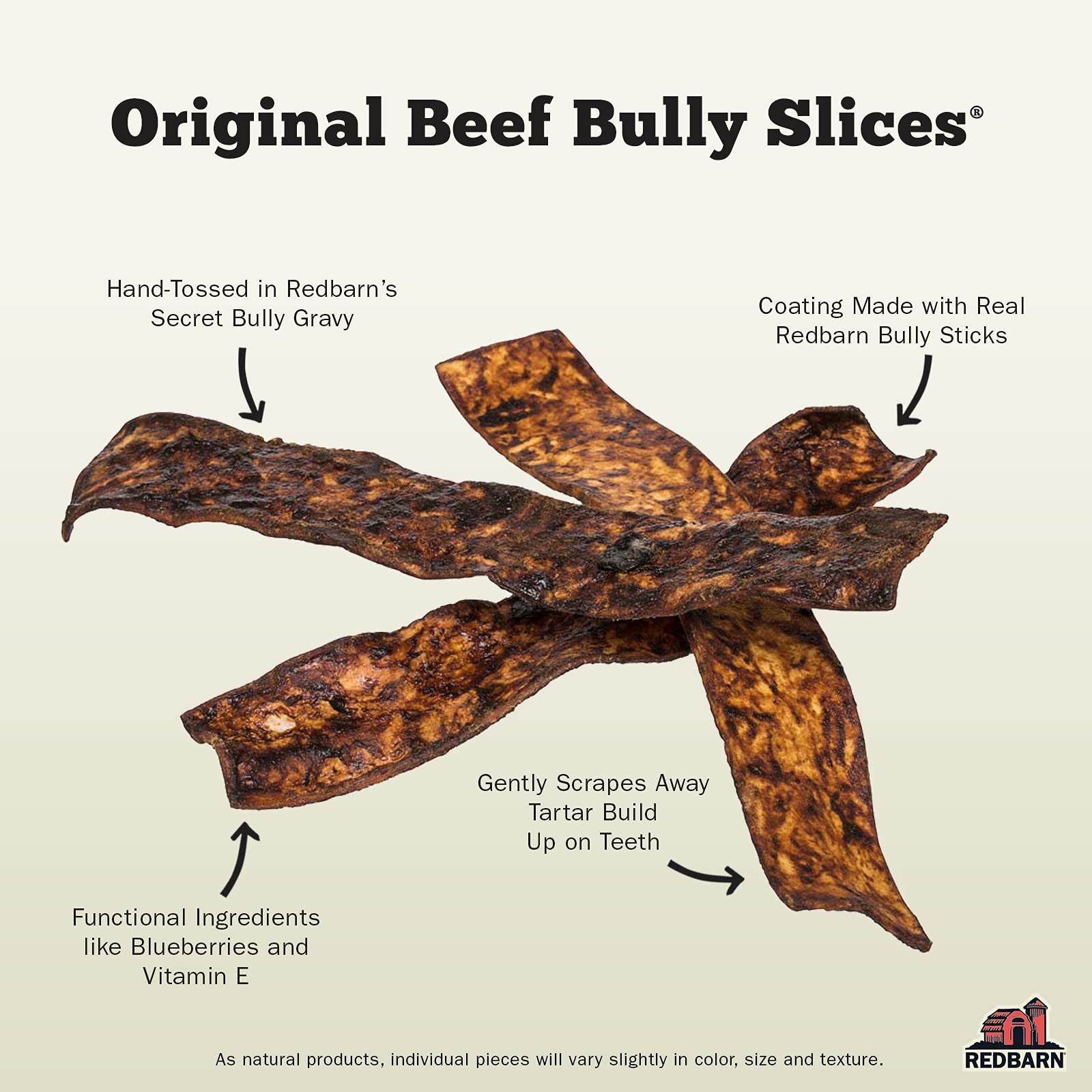 Redbarn Bully Slices ingredients cranberries and blueberries provide natural nutrients for joint support during chewing.