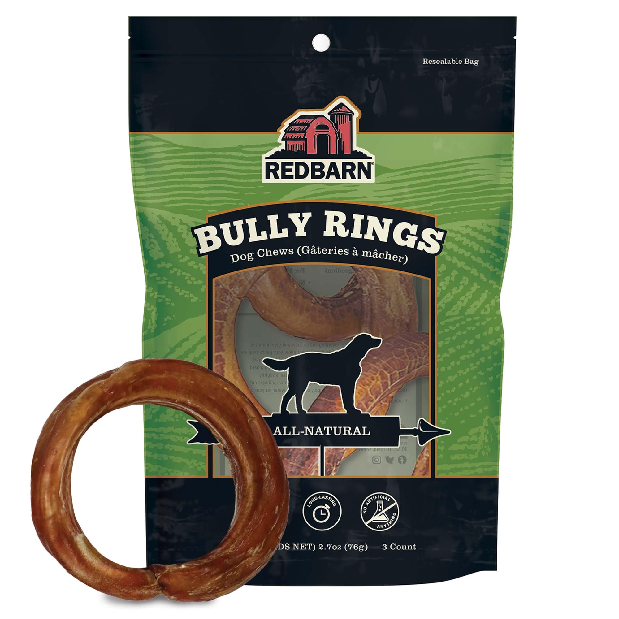 Redbarn Bully Stick Rings pack-3-count provides a long-lasting dog chew.
