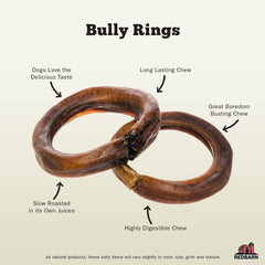 Redbarn Bully Stick Rings single-ingredient beef-pizzle for natural flavor.