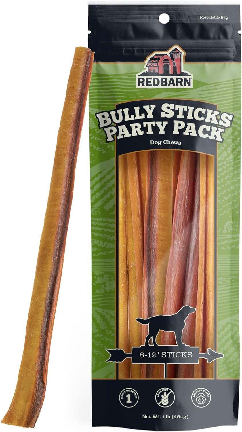 Redbarn bully sticks 8-12 inch pack for medium to large dogs — long-lasting chew.