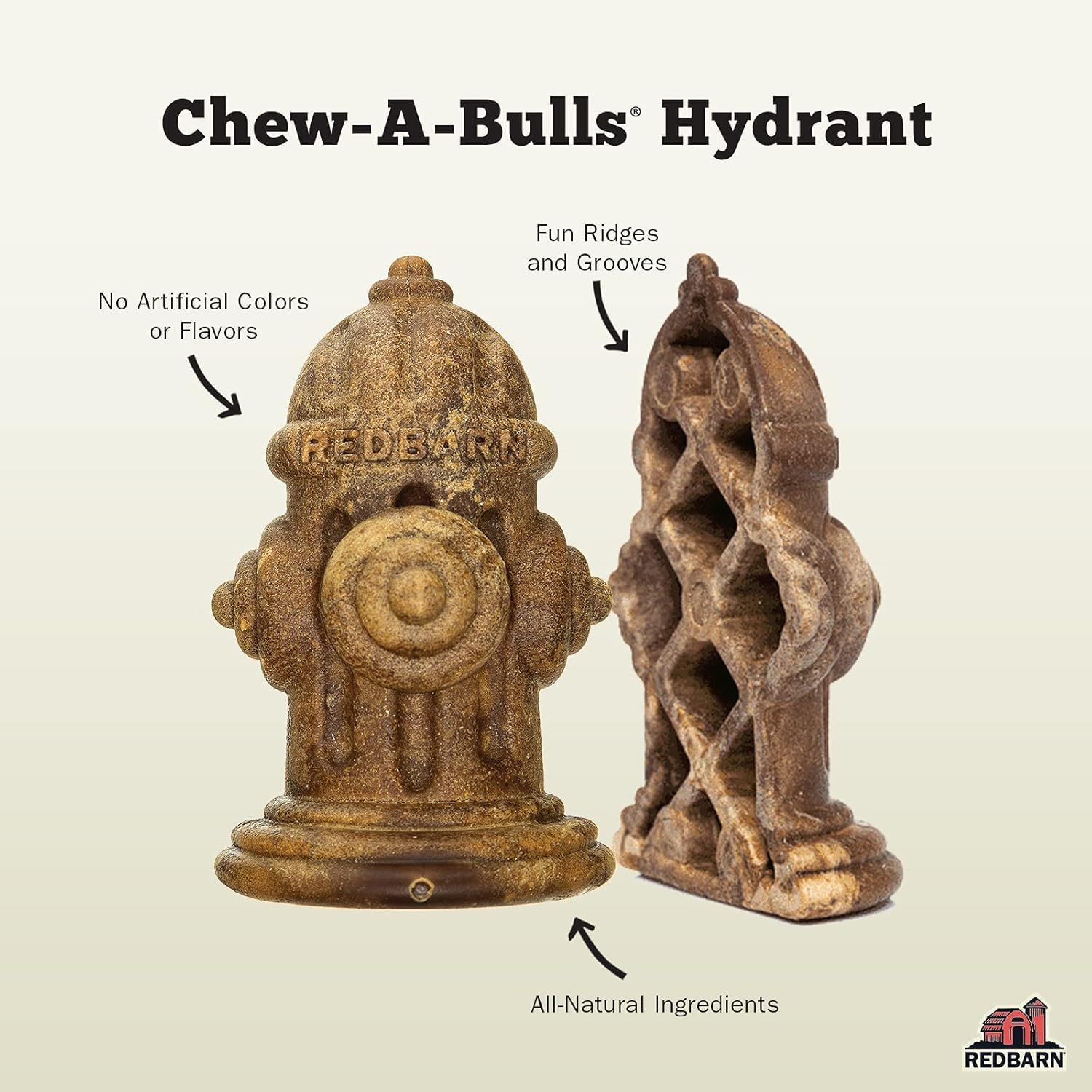 Redbarn Chew-A-Bulls toad-shaped chew promotes gum massage and cleaning.