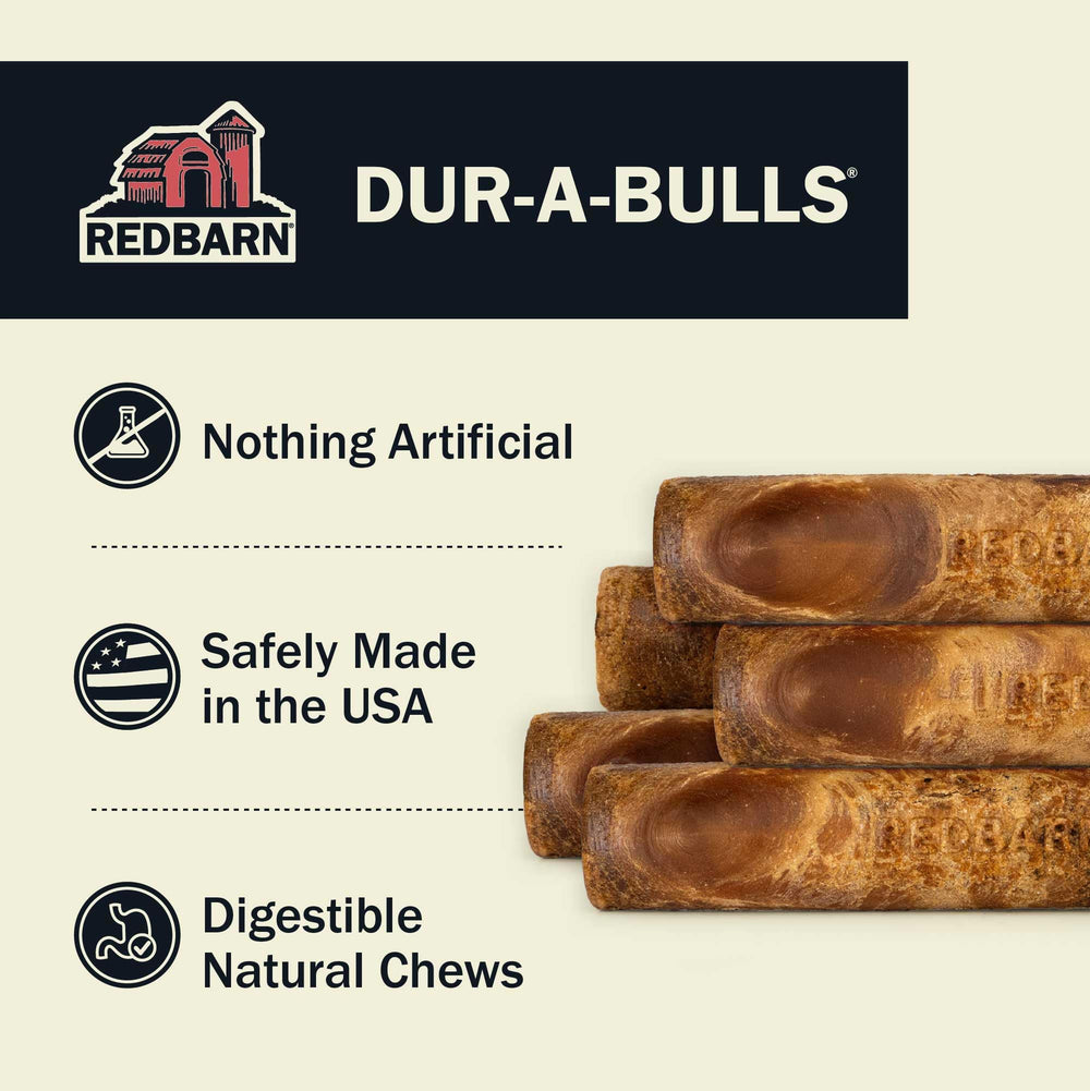 Redbarn Dur-A-Bulls Hickory flavor packaging displays USA-made quality.