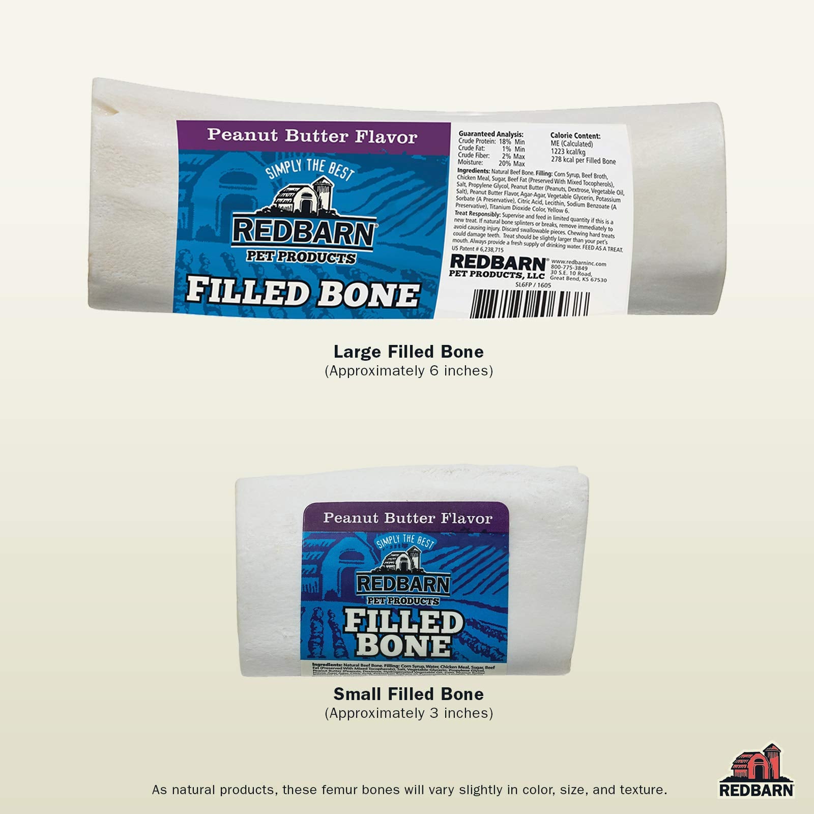 Redbarn Filled Dog Bones cross-section reveals semi-moist peanut butter filling for appealing texture
