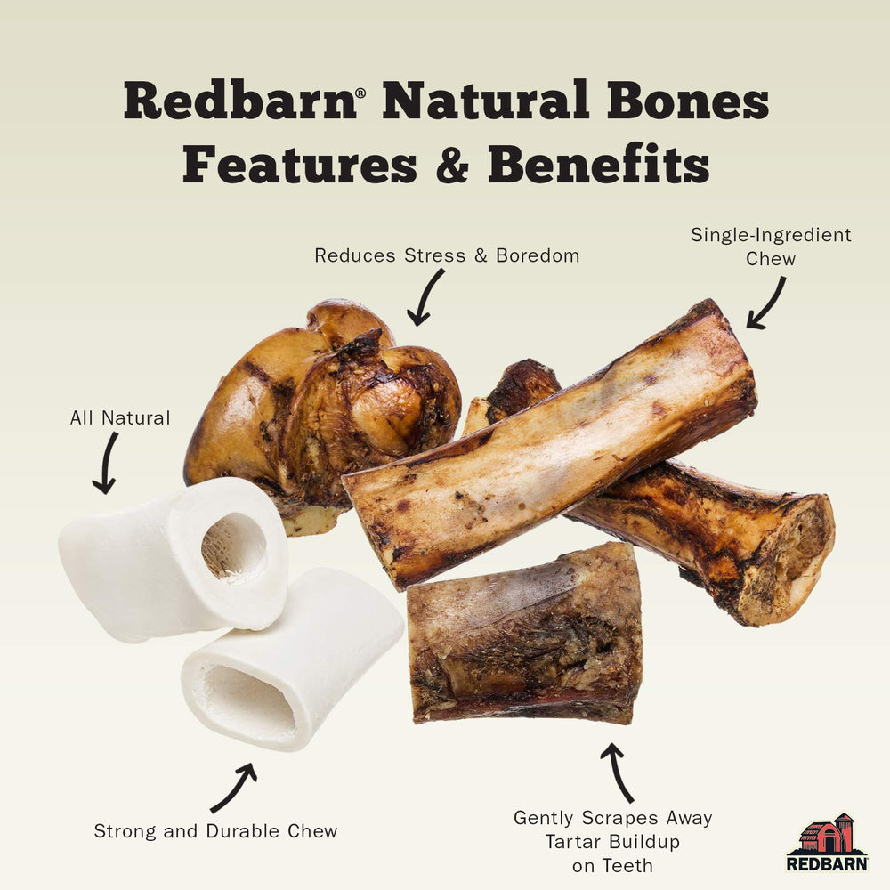 Redbarn Knee Caps label close-up highlights a single-ingredient beef bone.