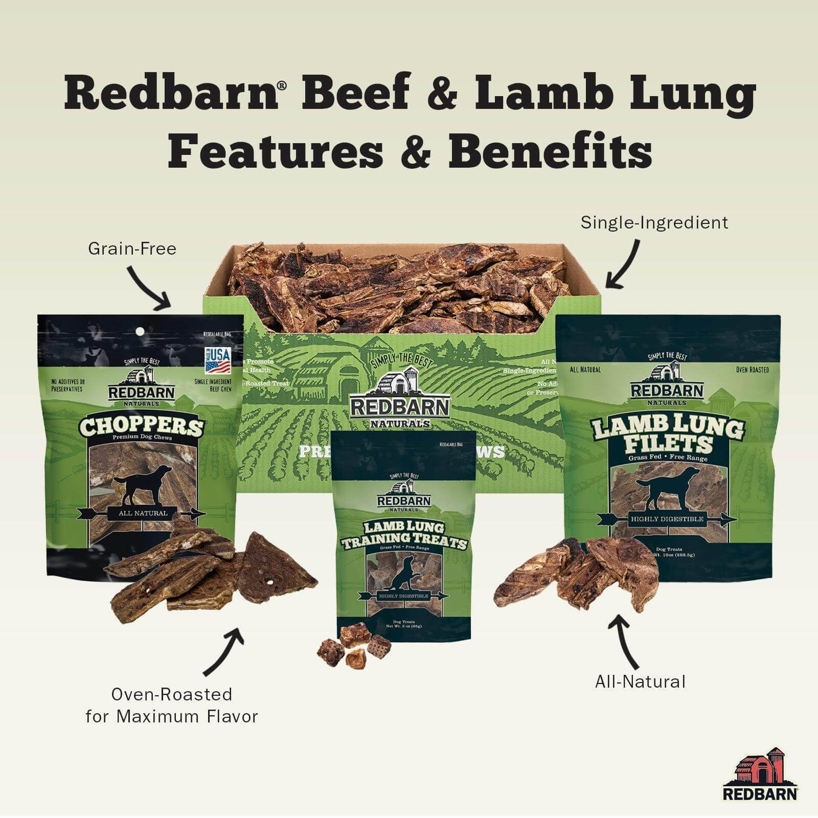 Redbarn Lamb Lung Filets made in USA convey trusted quality and safety.