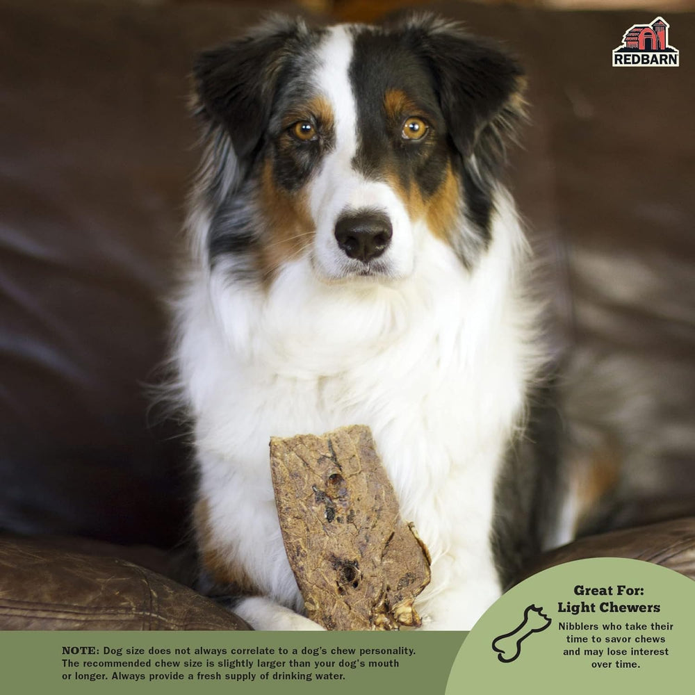 Closeup of braided beef lung texture from Redbarn Natural Choppers for rich chewing