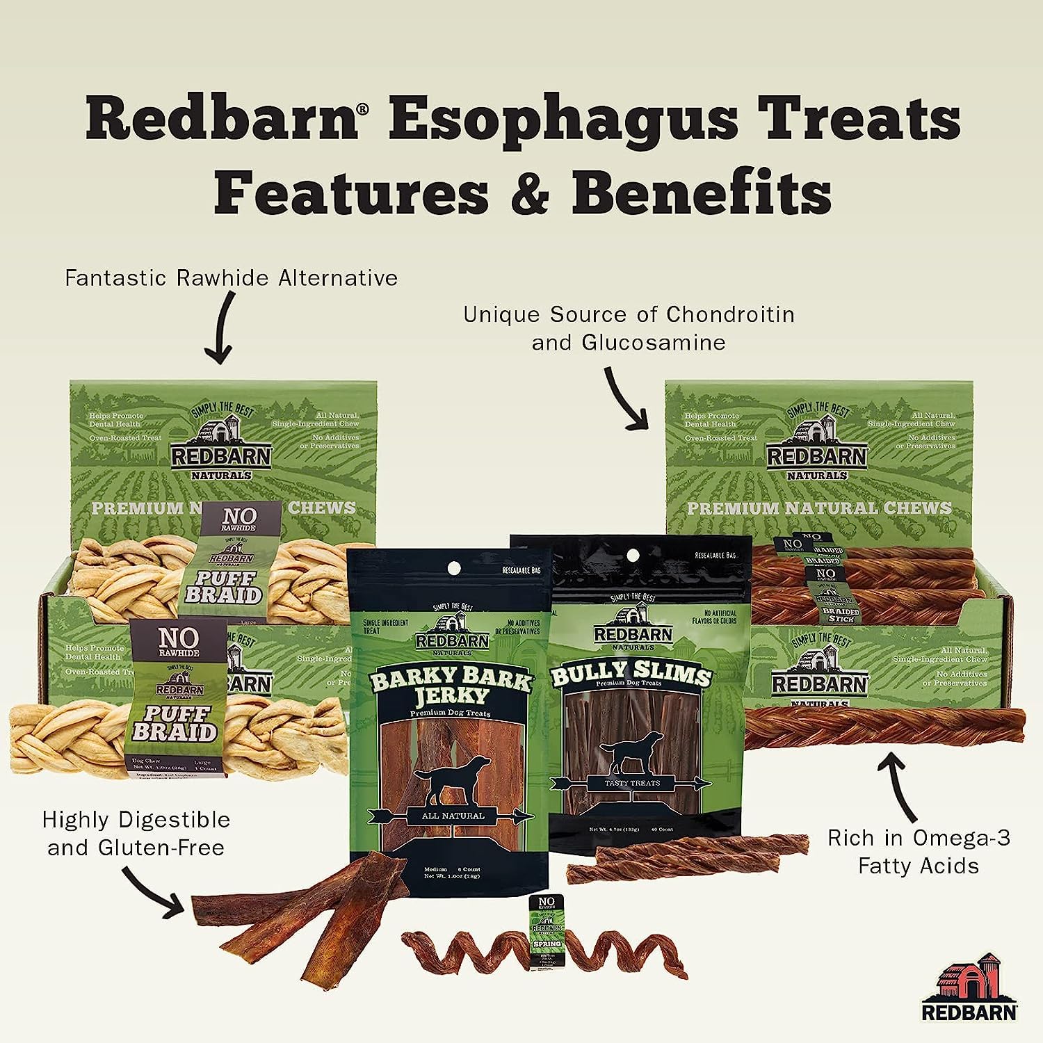 Redbarn Naturals Barky Bark beef treats serving-bowl displaying convenient dog treats.