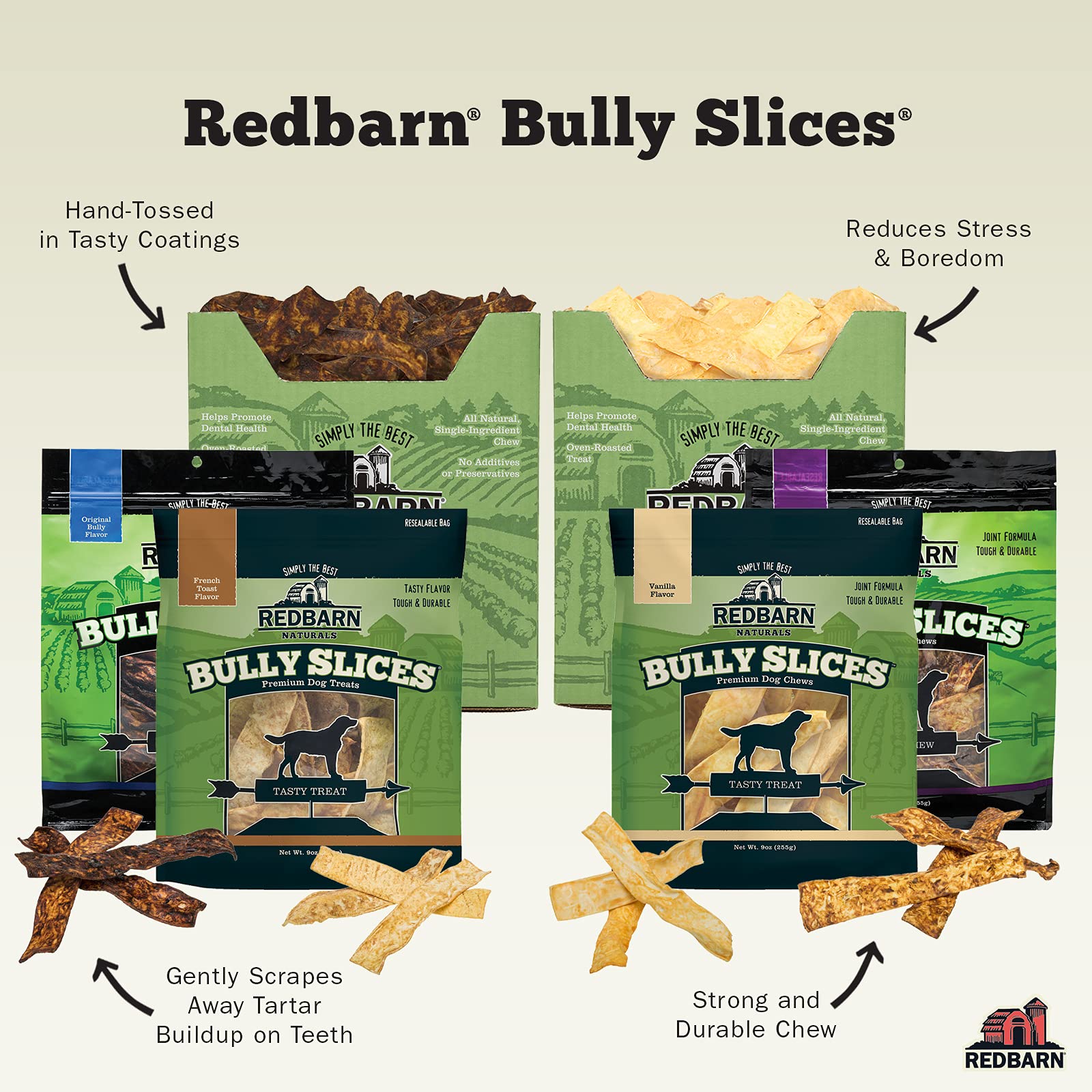 Redbarn Naturals Bully Slices vitamin E image—joint-supporting nutrients from cartilage.