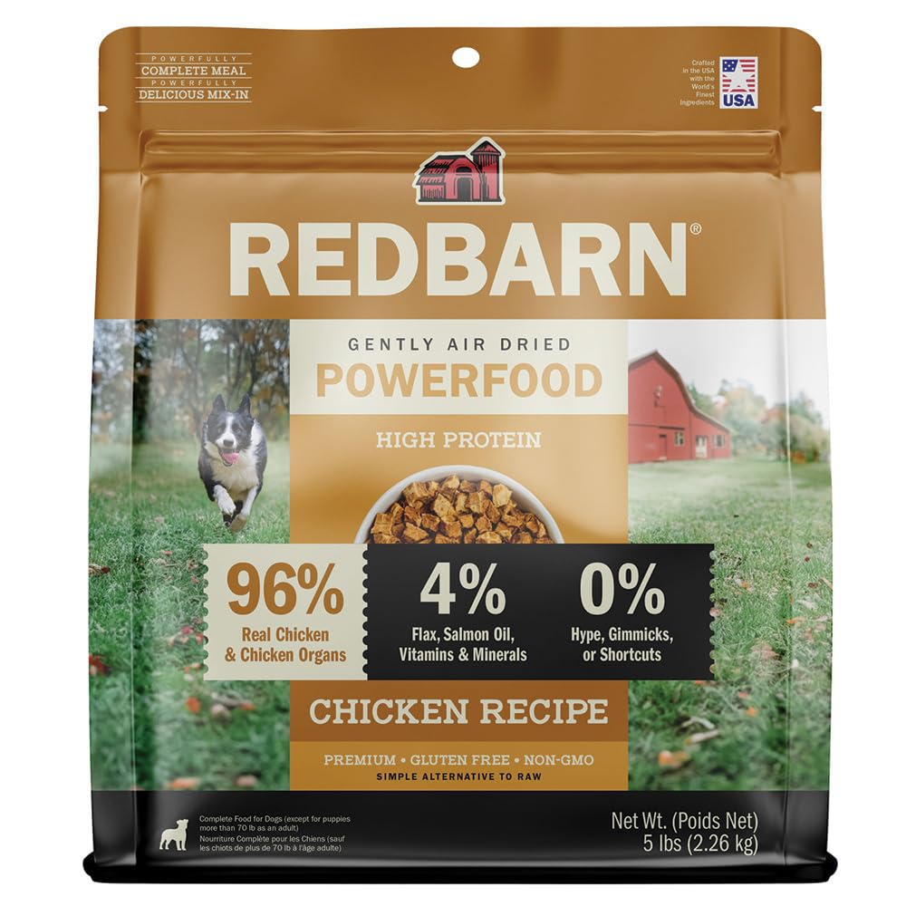Redbarn Powerfood chicken chunks close-up for protein-rich dog meals.