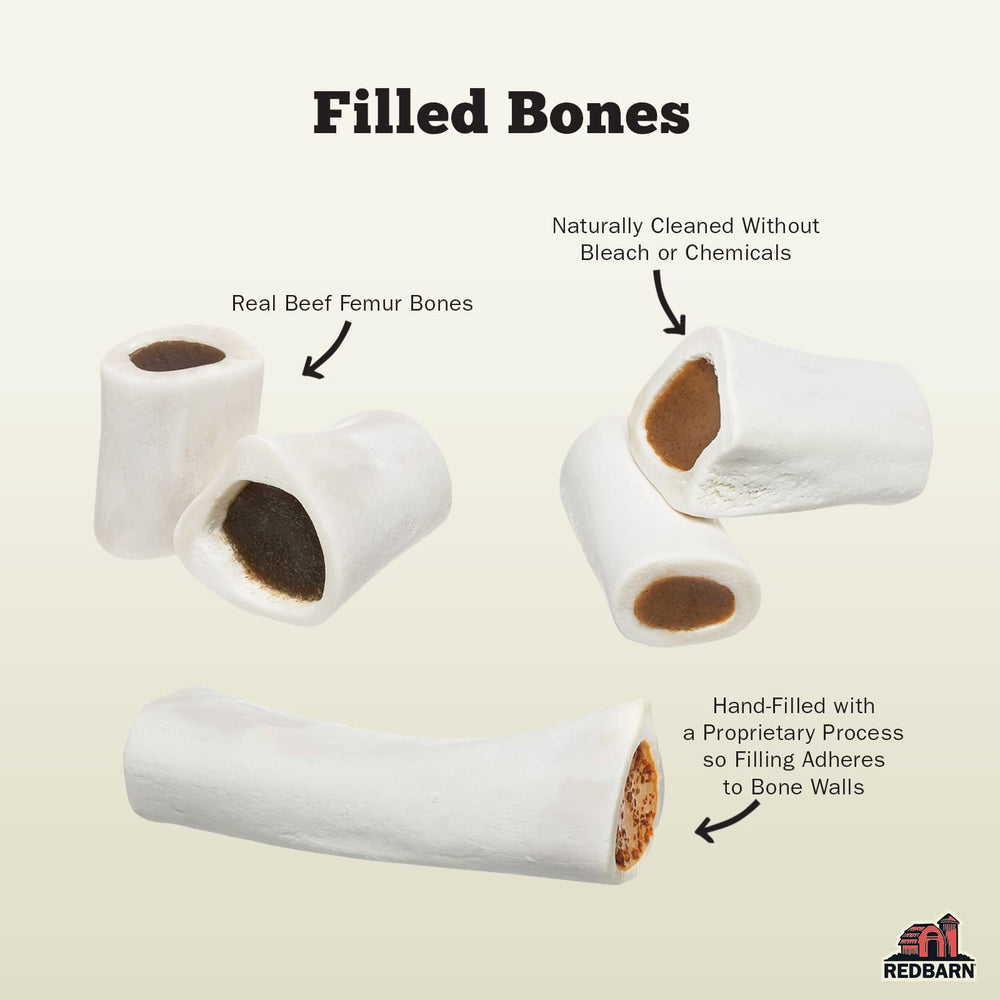 Redbarn bone interior shows peanut butter filling for tasty treat appeal.