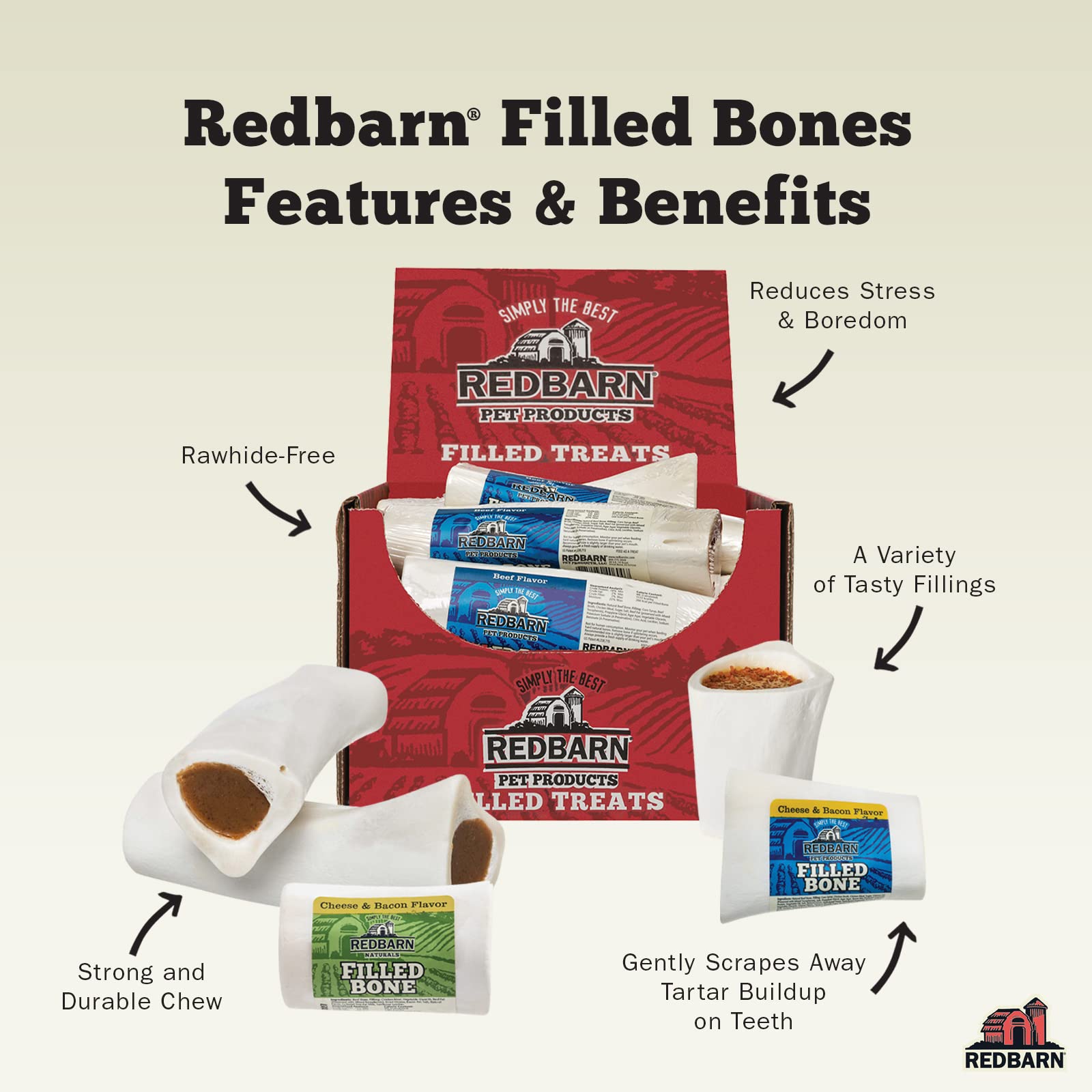 Redbarn product made in USA with grass-fed beef femur for quality and safety.