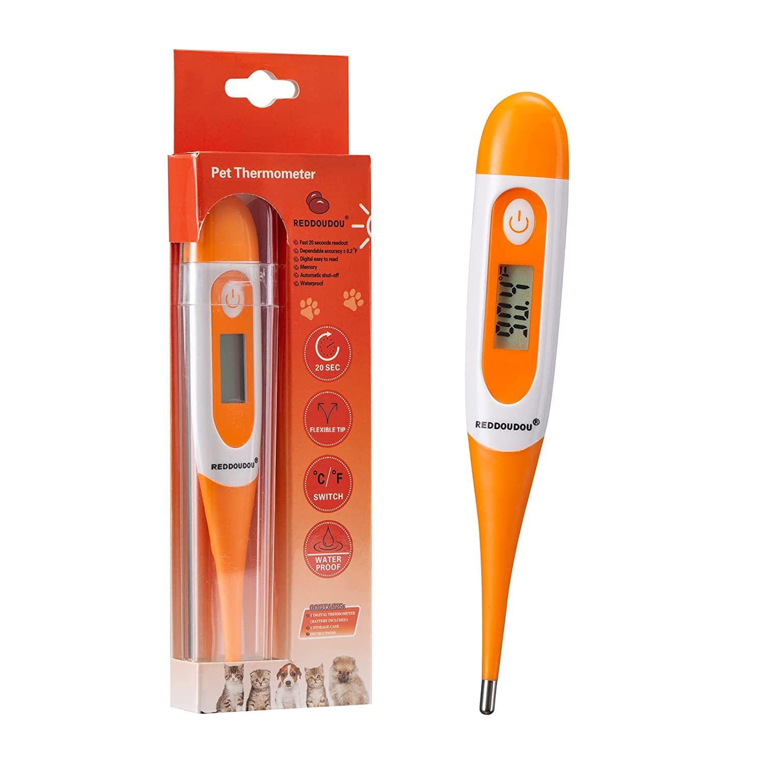REDDODOU digital pet thermometer front view for quick fever checks