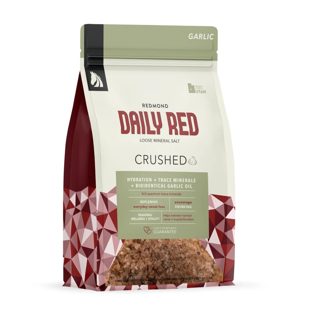 REDMOND Daily Red Crushed bag front shows natural salt for horses.