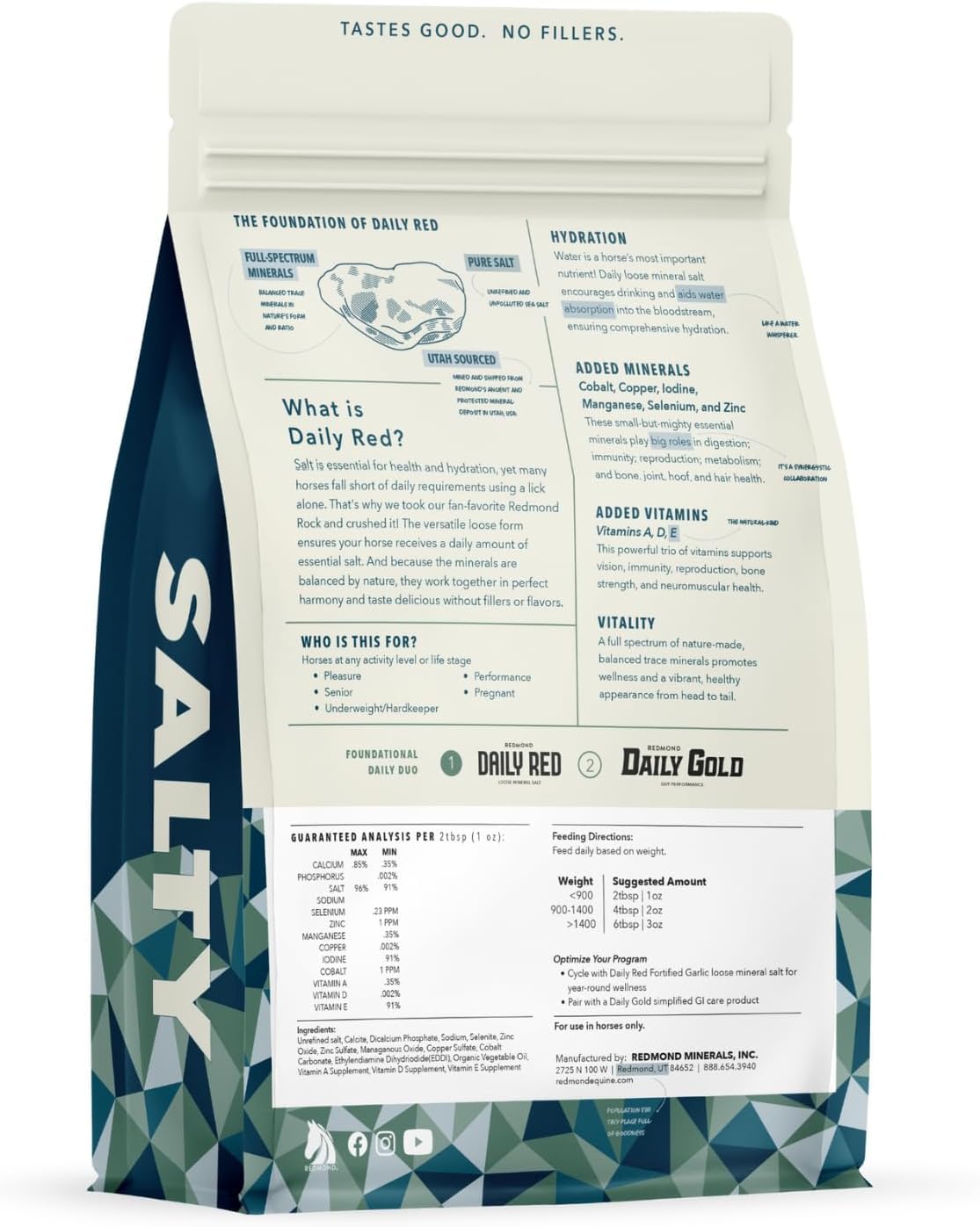 REDMOND Daily Red label closeup highlights natural sea salt minerals for hydration.