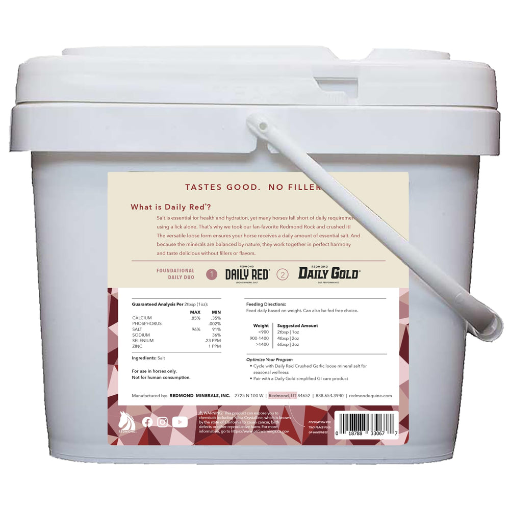 Redmond Rock Crushed poured into feed for customizable salt and mineral supplementation.