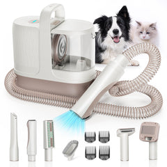 Redroad dog grooming kit shows 16000Pa suction capturing fur quickly for easier cleanup.