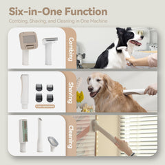 Redroad grooming kit laid out with six tools for versatile pet grooming and vacuuming.