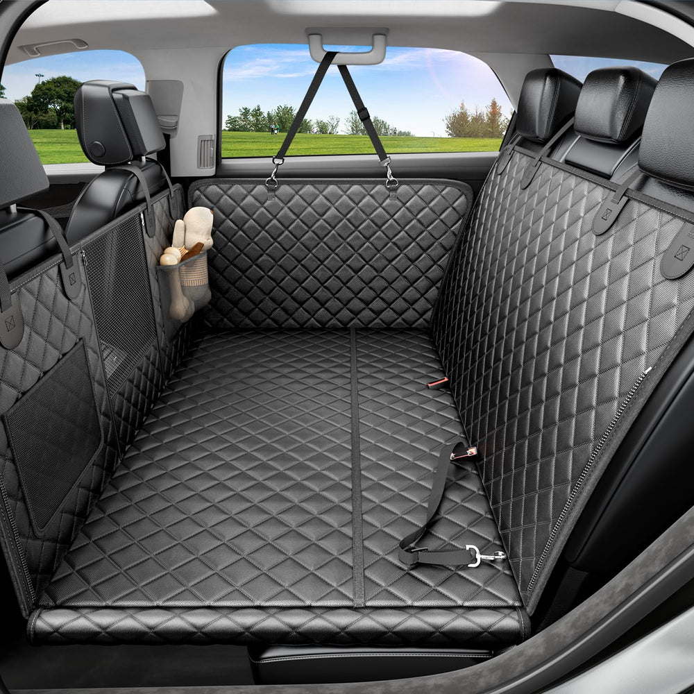 REEVAA dog car seat cover on the back seat keeps pups comfy on long drives.