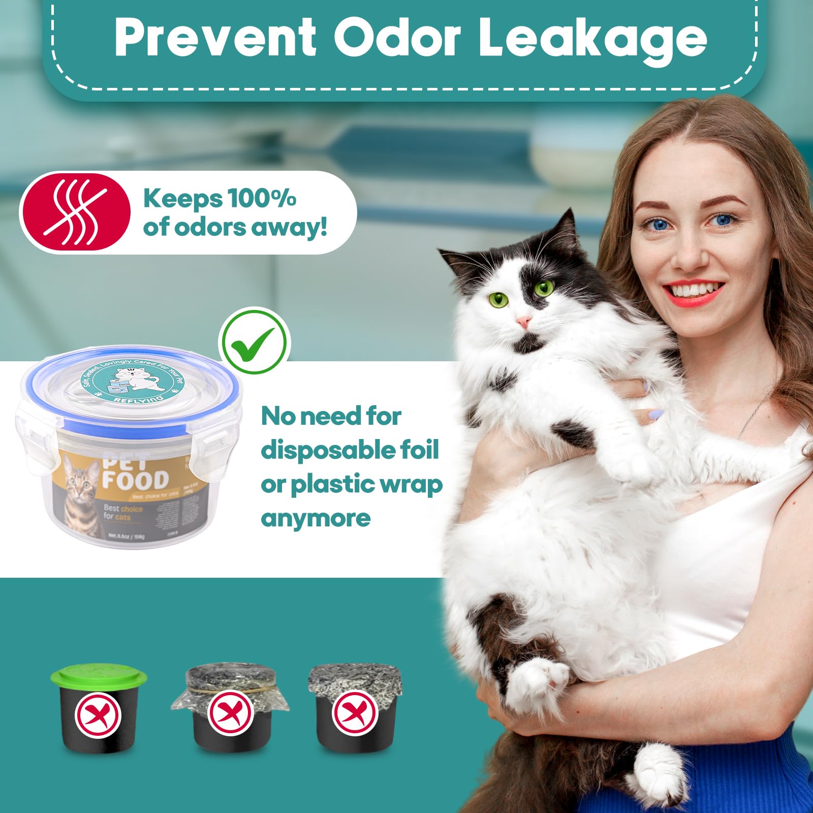 REFLYING canned cat food lids open with SUS304 spoon for convenient serving.