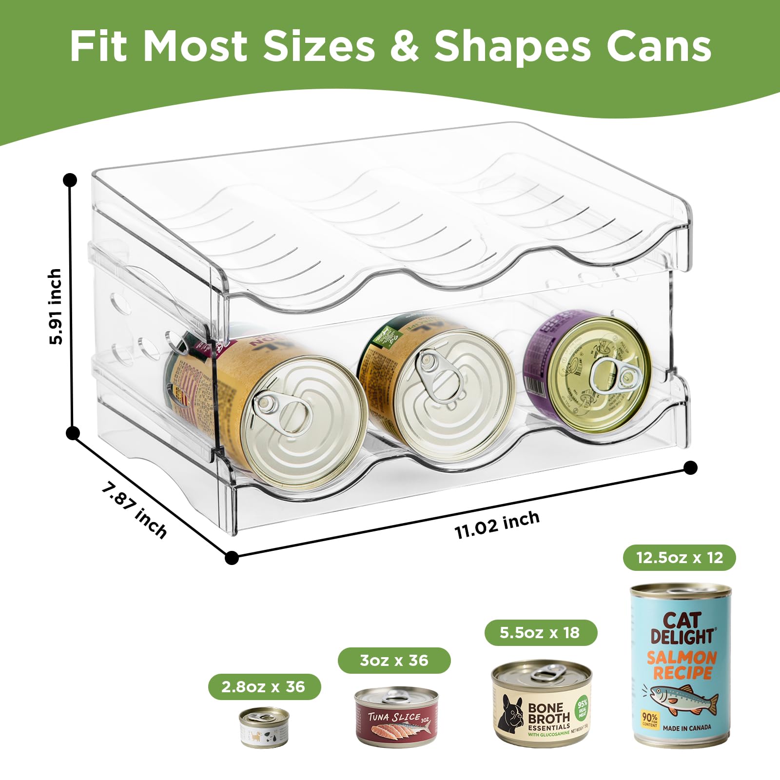 REFLYING cat can organizer on-shelf view, clear acrylic for at-a-glance contents