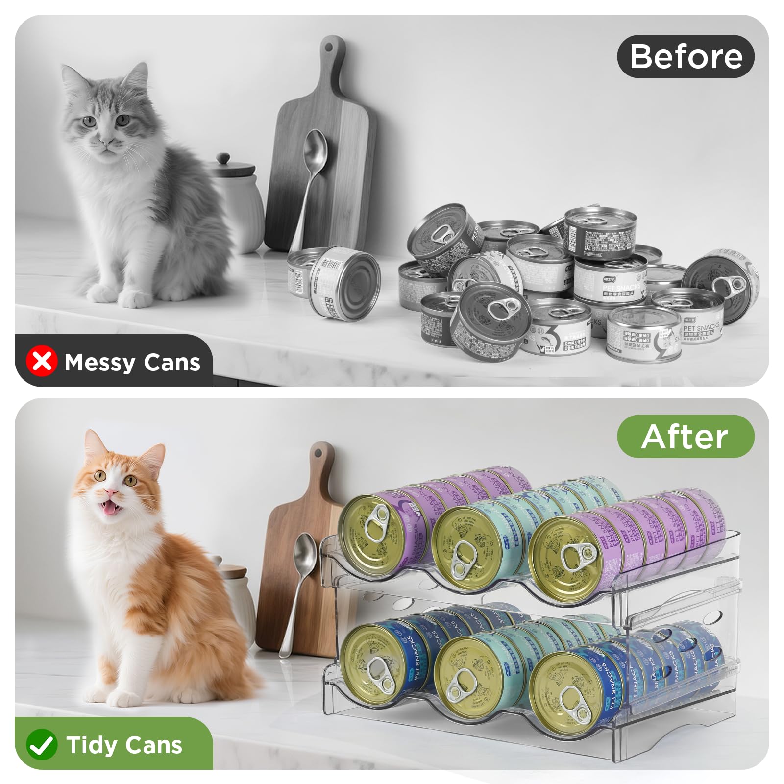 REFLYING cat can organizer raised edges secure cans and reduce spills